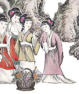 一起摘花的古代仕女