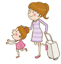 拉着行李箱旅行的母女
