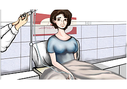 手绘正在输液的女人