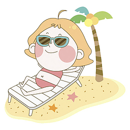 炎热夏日海滩沐浴图