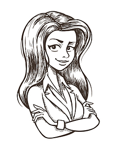 手绘插图双手抱胸的长发女人