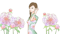 免抠卡通手绘复古中国风站在花朵