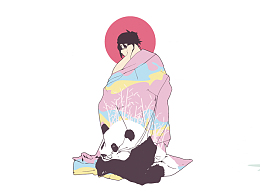 矢量和服女人和熊猫