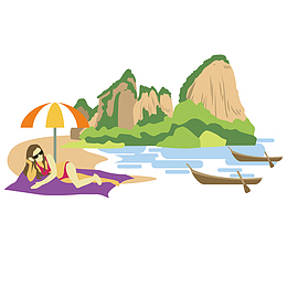 可爱沙滩女人矢量手绘