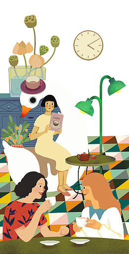 卡通抽象插画聚在一起的女孩