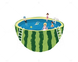 简约处暑游泳清凉主题插画