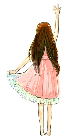 手绘夏季小清新女孩背影