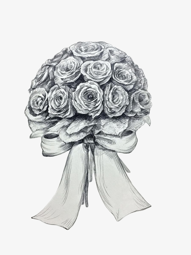 花束黑白素描作品