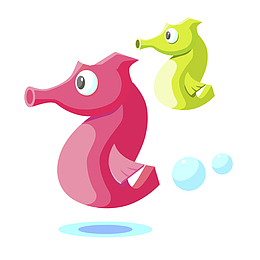 矢量手绘彩色海马