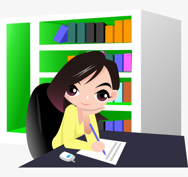 卡通手绘办公室工作时尚美女