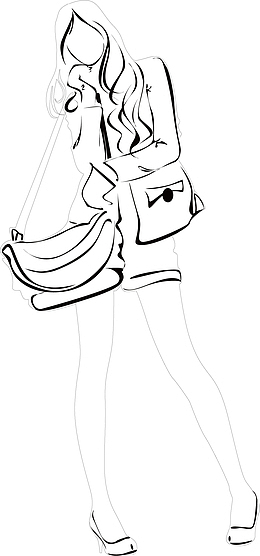 矢量手绘线描时尚职业美女素材