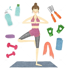 手绘练习瑜伽的美女