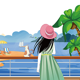 空调手绘夏季小女孩背影
