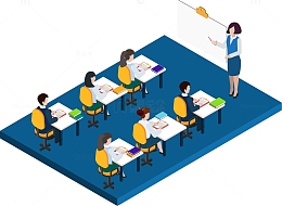 卡通2.5D学校上课开学季插画