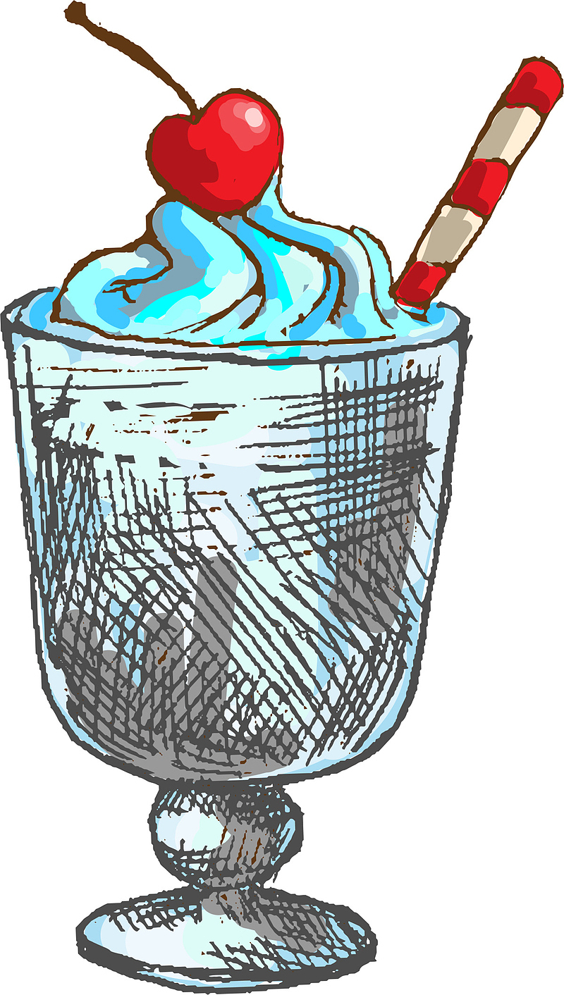 蓝色手绘冰淇淋甜品