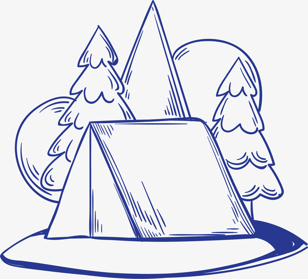 蓝色手绘夏天露营