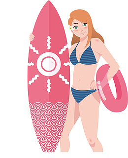 夏天可爱阳光海滩休闲美女矢量素