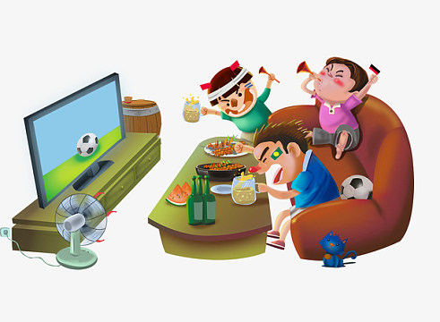 炎热夏天聚会看球赛插画