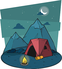 夏天夜晚野外露营
