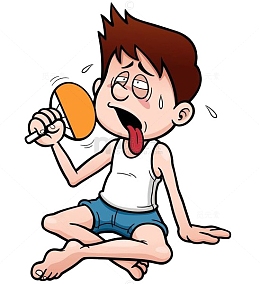 流汗煽扇子的男孩