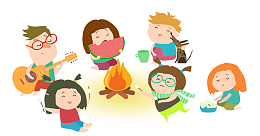 夏天手绘卡通户外篝火晚会
