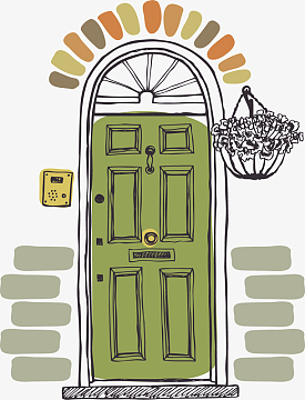 png打开的大门aipng卡通商店门头png小锁头iconpsdpng手绘年货节年货