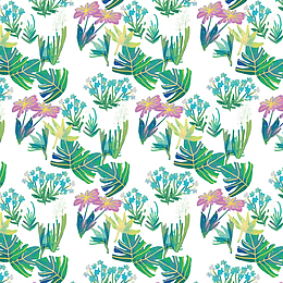 彩绘清新菊花与植物图案矢量素材