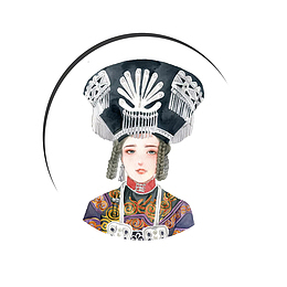 手绘唯美少数民族美女插画免抠