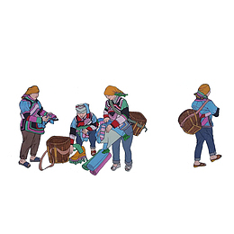 卡通彝族人物劳动插画免抠