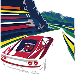 矢量图行驶在马路上的跑车