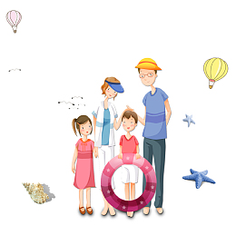 卡通手绘亲子海边游插画
