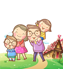 卡通手绘欢乐亲子游插画免抠