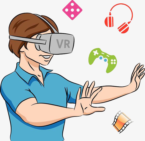 戴着vr眼镜体验现实与虚拟