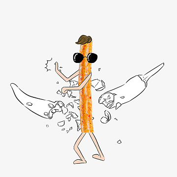 卡通辣条切辣椒形象设计免抠