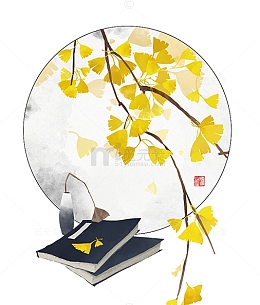 24二十四节气立秋枫叶唯美插画