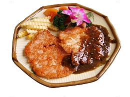 餐饮美食黑椒猪排多边形盘子