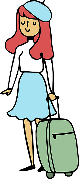 女孩拉着行李箱手绘图