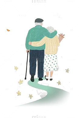 重阳节手绘老人背影元素