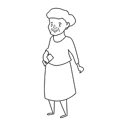 拿手机的老太太简笔画