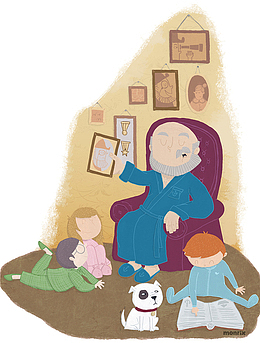 装饰插图爷爷给小朋友讲故事