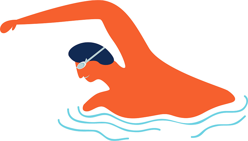 手绘体育运动游泳男子人物插画