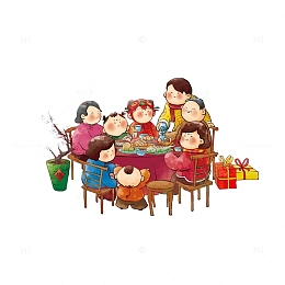 卡通陪伴孝敬陪伴老人的儿孙们素
