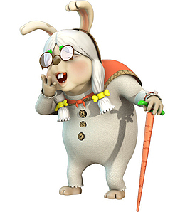 手绘拄拐的兔婆婆免抠