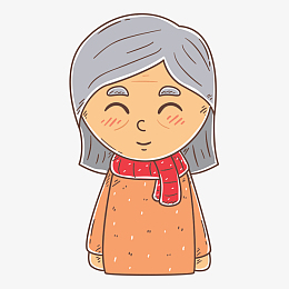 手绘笑容满面的老婆婆