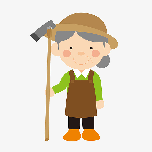 卡通简笔画锄地老奶奶