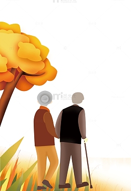 重阳节手绘老人背影元素