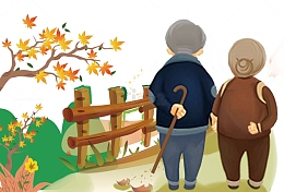 重阳节手绘老人插画