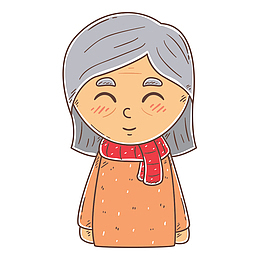 手绘笑容满面的老婆婆