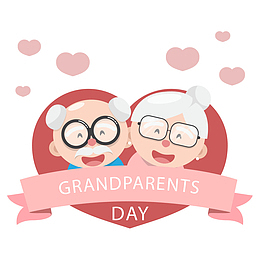 手绘老人爱心合影插画