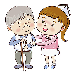 卡通女孩热心搀扶老人